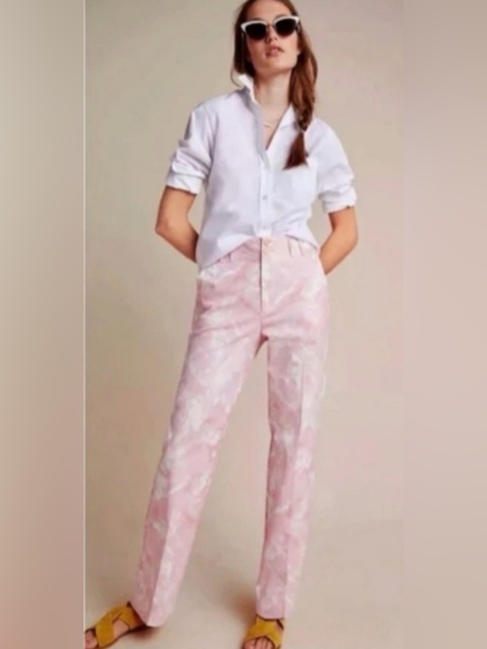 Anthropologie Jamie Pink Tie Dye Floral Straight Pants Trousers Pink Size 4